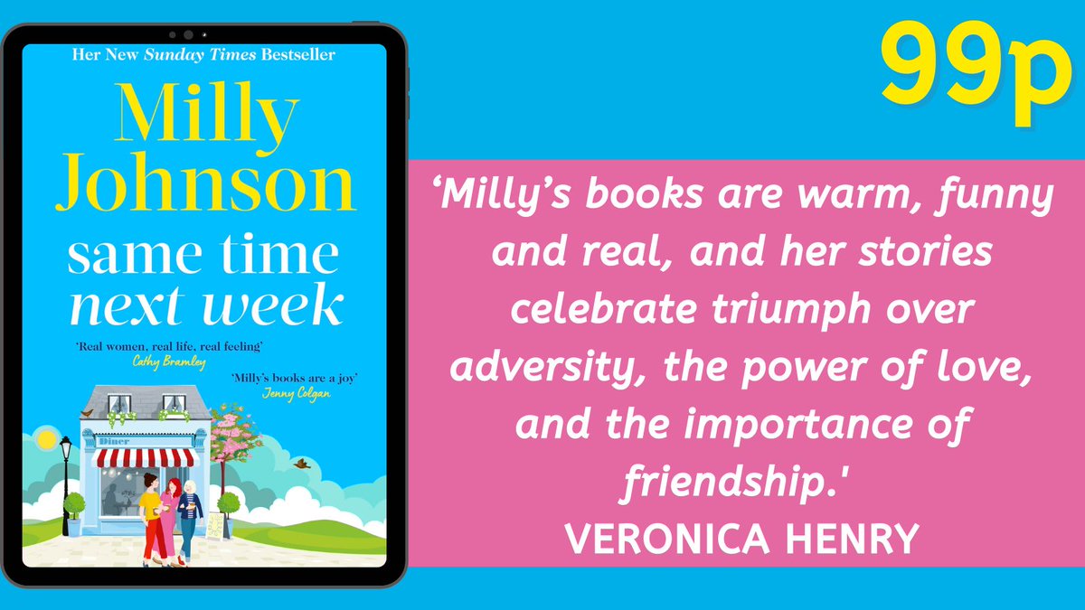 BookMinxSJV's tweet image. HUGE eBook price drop on @millyjohnson&apos;s latest bestseller, #SameTimeNextWeek!

&apos;Romantic fiction at it&apos;s very best, I adored it. Warm, welcoming, funny, and wise, just like Milly!&apos; JO THOMAS

simonandschuster.co.uk/books/Same-Tim…