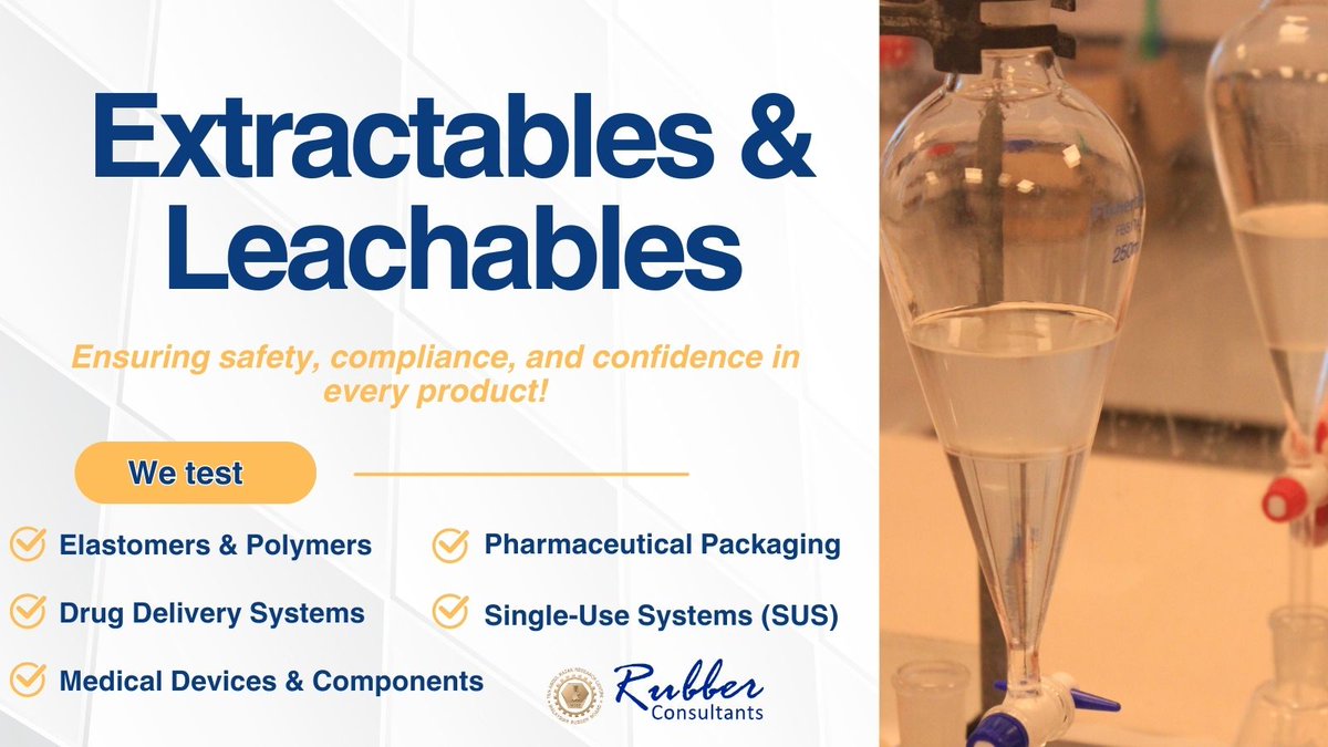 We guarantee rigorous analysis of materials for potential contaminants through our expert extractables and leachables (E&amp;L) testing.

Contact us!
📞 +44 (0)1992 584 966 
✉️ info@rubberconsultants.com 
🌐 rubberconsultants.com

#ExtractablesLeachables#RubberConsultants