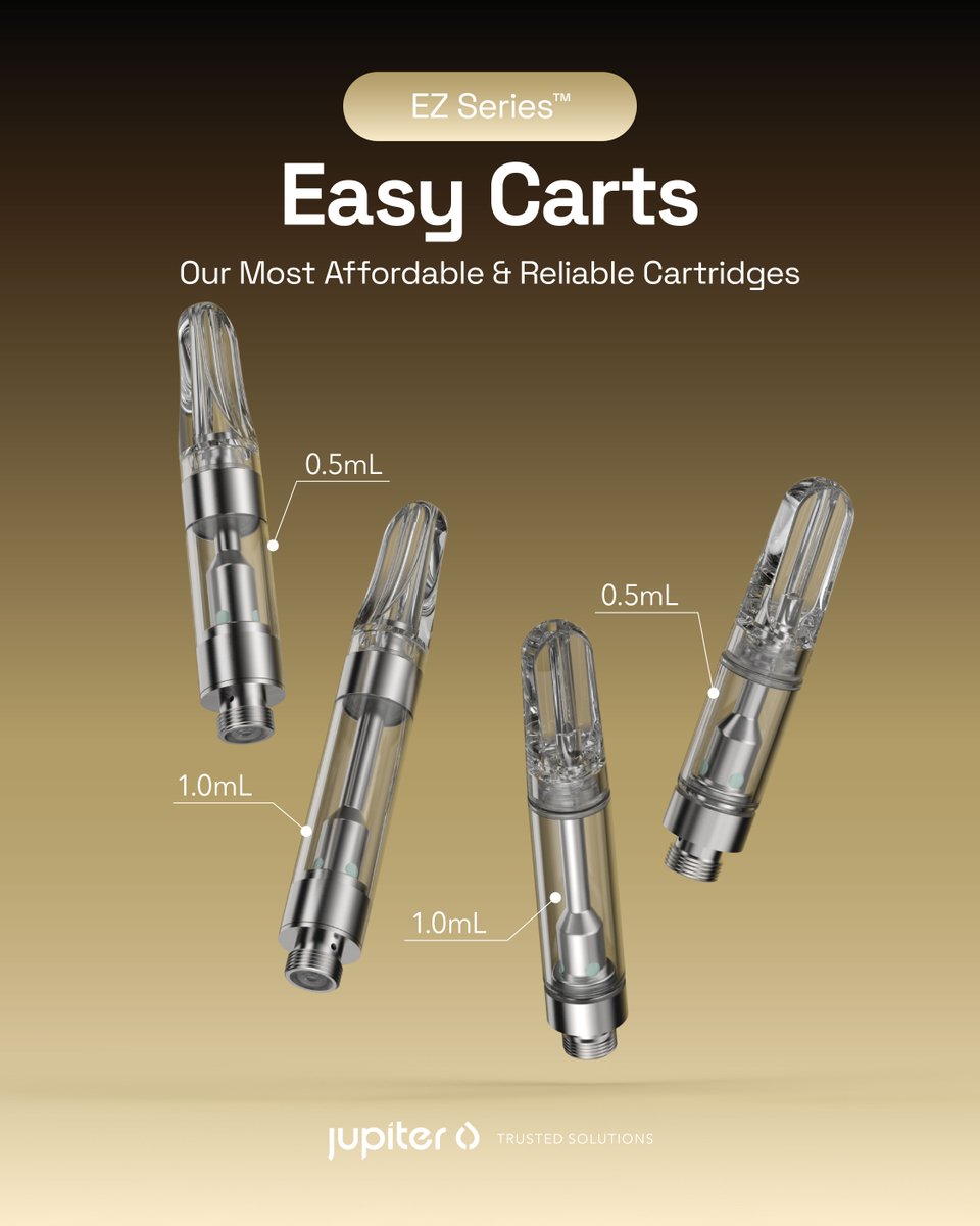 we_are_jupiter's tweet image. The EZ Series™ makes innovation simple.
Now introducing Easy Cart: a 510-thread cartridge with CCELL® performance, flexible options, and snap-fit assembly, built to scale with ease.✨

📩Request your samples today: info@jupiterresearch.com

#TrustedSolutions #VapeHardware #Carts