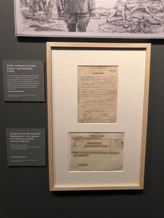 Death certificate of a Polish woman Józefa Grabiec (née Rudzińska, 1943), displayed at <a href="/auschwitzxhibit/">Auschwitz Exhibition</a>.

#Auschwitz maintained its own registry office, allowing it to issue death certificates of prisoners — and to control the handling and disposal of the victims’ bodies.