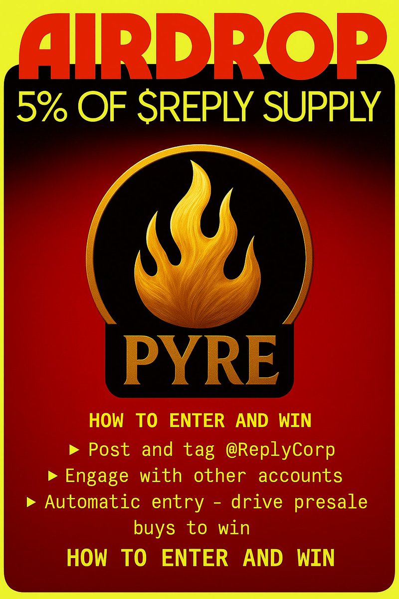 Pyre (@thepyreburn) on Twitter photo We just unlocked a $REPLY boost 🔥
For those holding 1,000,000+ $PYRE —
No forms. No tricks. Only ritual.
Tag <a href="/ReplyCorp/">ReplyCorp</a>
🕯 Post, Comment, Engage.
🔥 Let the flame favor the bold.
We’re just getting started.
Let it burn. We just unlocked a $REPLY boost 🔥
For those holding 1,000,000+ $PYRE —
No forms. No tricks. Only ritual.
Tag <a href="/ReplyCorp/">ReplyCorp</a>
🕯 Post, Comment, Engage.
🔥 Let the flame favor the bold.
We’re just getting started.
Let it burn.