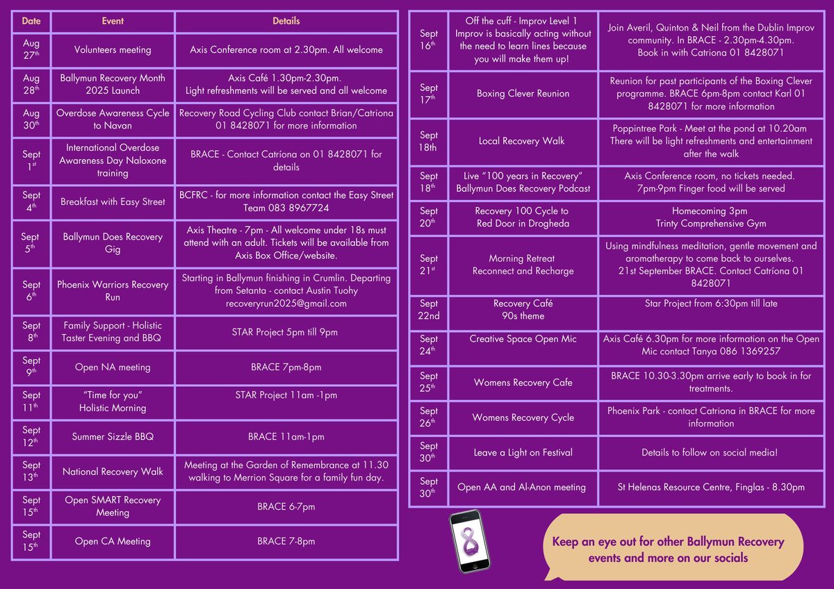 September is here Ballymun Recovery is once again celebrating Recovery Month! 

Check out our calendar of events and join us for our 7th Recovery Month

#BallymunRecovery #RecoveryMonth