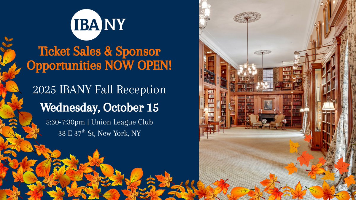 IBANY Fall Reception 2025 registration is open. October 15, 5:30-7:30pm at Union League Club, NYC. Early bird pricing through September 23rd: Members $175, Non-members $275. Open bar and networking included. Register today! 🔗ibany.org/events

#IBANY #NYC