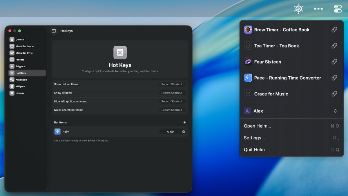 macbartender's tweet image. Fancy some speedy hands free access to your menu bar items?  

Bartender lets you setup a hotkey to open anything with a custom command 👀

( even if its hidden 😏 )