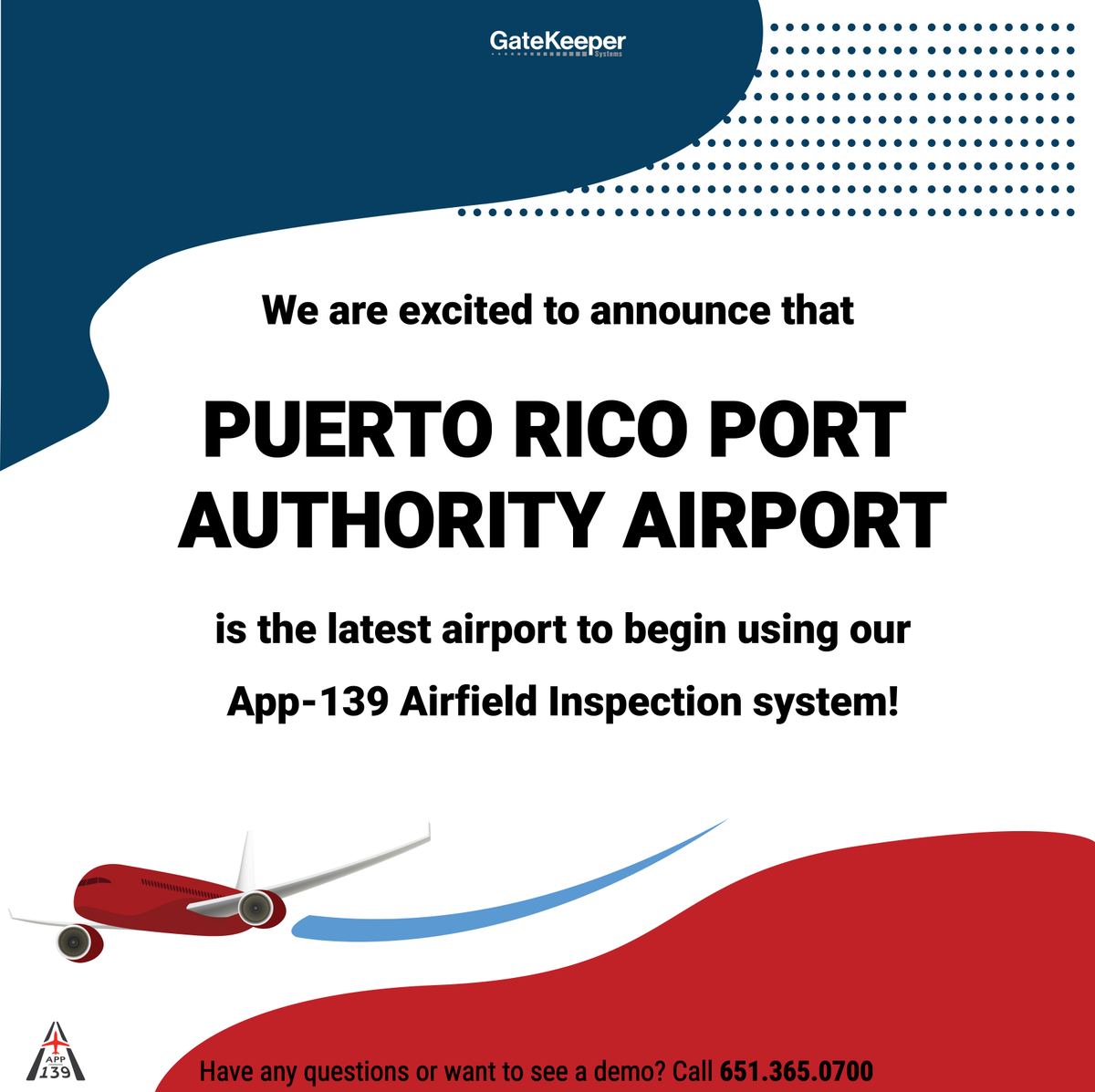 We are excited to announce that Puerto Rico Port Authority Airport is the latest airport to begin using our App-139 Airfield Inspection system. Contact us today to learn how App-139 can streamline your Part-139 FAA inspections!✈️🛬 #GateKeeperSystems #App139