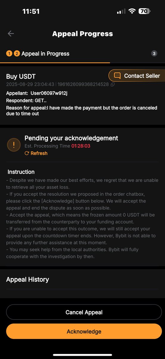 Bonojo1964's tweet photo. @Bybit_Official 

I FELL A VICTIM OF A SCAM ON BYBIT P2P. ALL TRANSANCTION DONE ON EXCHANGE AS DIRECTED &amp; I UPLOADED PROOF OF PAYMENT. SELLER RAN WITH MY MONEY &amp; BYBIT FAILED TO GET MY MONEY BACK. I FILLED APPEAL &amp; THEY SAID THEY FROZEN 0USDT. I TENDER ALL BANK.@Bybit_Official https://t.co/9LKkQCNhp3