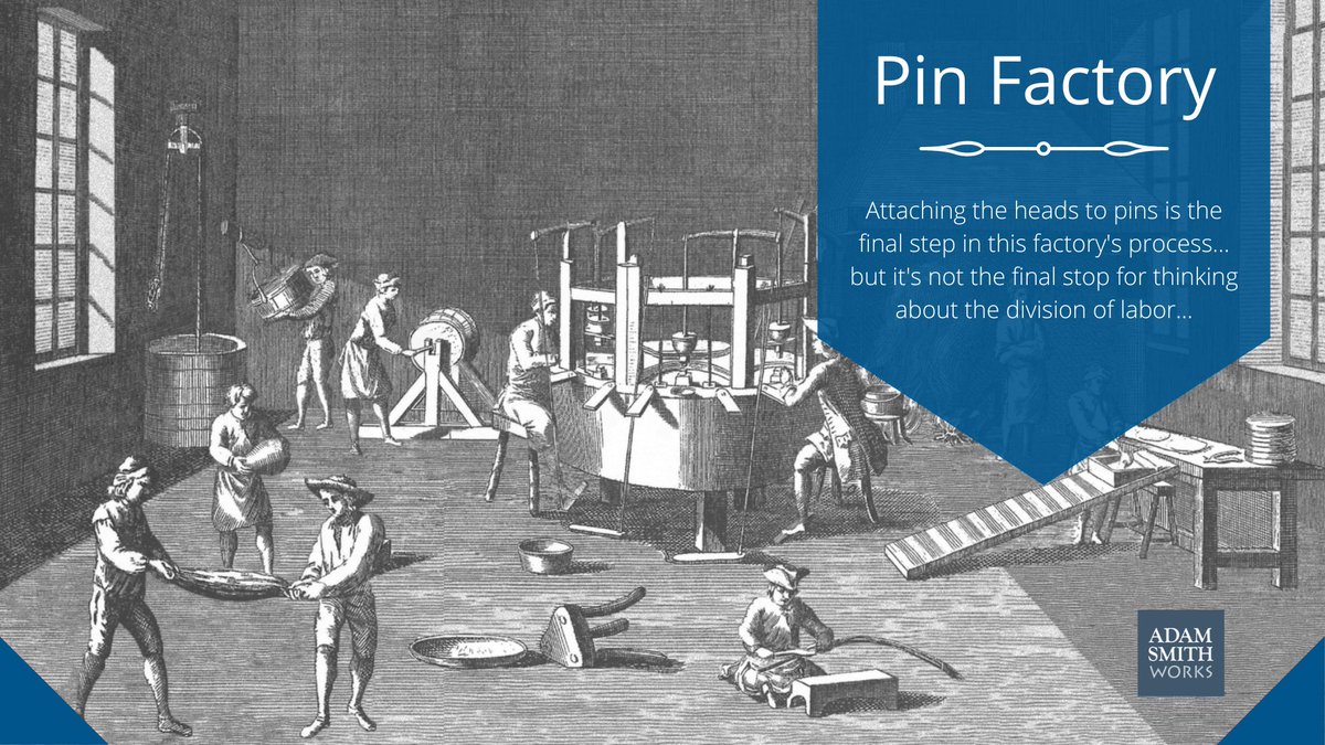 adamsmithworks's tweet photo. Ten men can make 48,000 pins a day—when tasks are specialized. Step into the pin factory and discover the power of efficiency through Adam Smith’s lens. #EconEd #AdamSmith https://t.co/UcM8671QAl https://t.co/1ZddTA04B6