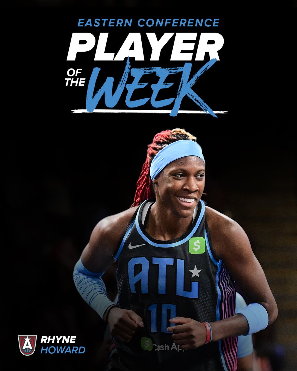 Atlanta Dream (@atlantadream) on Twitter photo RHYNE HOWARD IS YOUR WNBA EASTERN CONFERENCE PLAYER OF THE WEEK! 👑
<a href="/howard_rhyne/">Rhyne Howard 🤟🏾🈳</a> secures her first 2025 weekly award after a record-breaking performance this week.
#DoItForTheDream | #AllDefensiveTeam RHYNE HOWARD IS YOUR WNBA EASTERN CONFERENCE PLAYER OF THE WEEK! 👑
<a href="/howard_rhyne/">Rhyne Howard 🤟🏾🈳</a> secures her first 2025 weekly award after a record-breaking performance this week.
#DoItForTheDream | #AllDefensiveTeam
