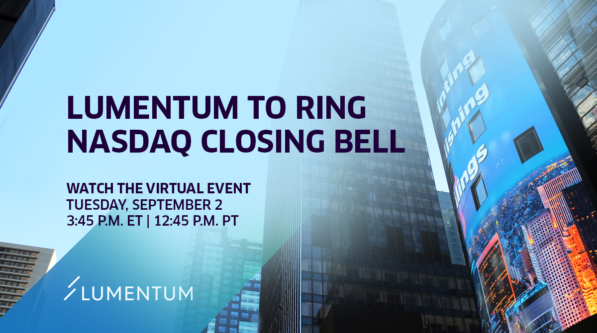 Live today: Join @Lumentum as the company celebrates its 10-year  anniversary by ringing the @Nasdaq Closing Bell. 📅 Tuesday, September 2 |  3:45 p.m. ET | 12:45 p.m. PT 🎥 Watch the
