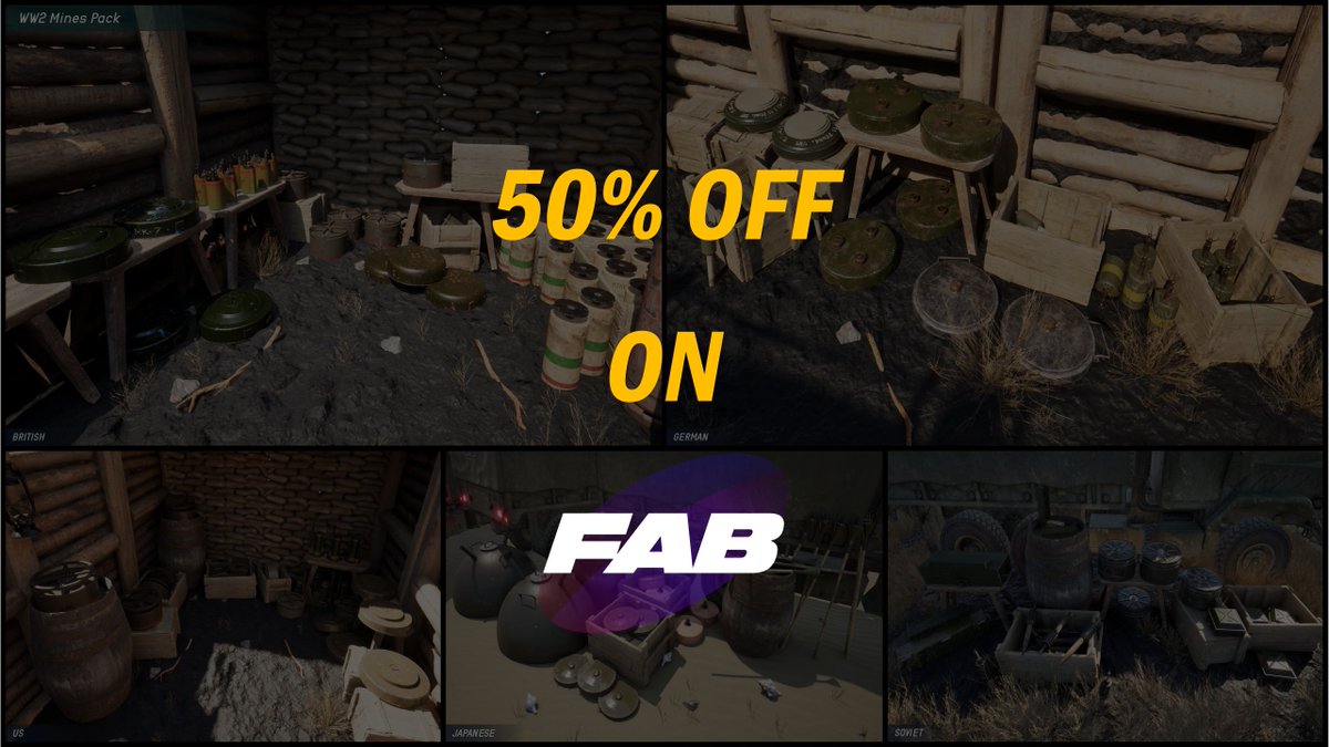 LabLeakInt's tweet image. The @fab sale is on now and our WW2 Mines Pack is 50% off! Go have a look😉
fab.com/listings/2d6f3…
#UnrealEngine #gamedev #indiedev