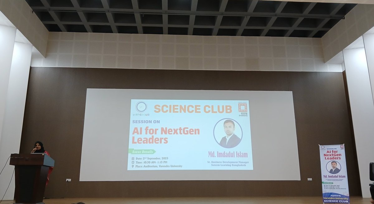 imtiazuddinx's tweet image. 💫Attended an amazing session on “AI for NextGen Leaders” organized by Varendra University Science Club. 
🌍🤖 Huge thanks to Md.Imdadul Islam (@imdadinspires) for sharing such inspiring insights &amp;amp; guide us for future ! 🚀 
#AI #Leadership