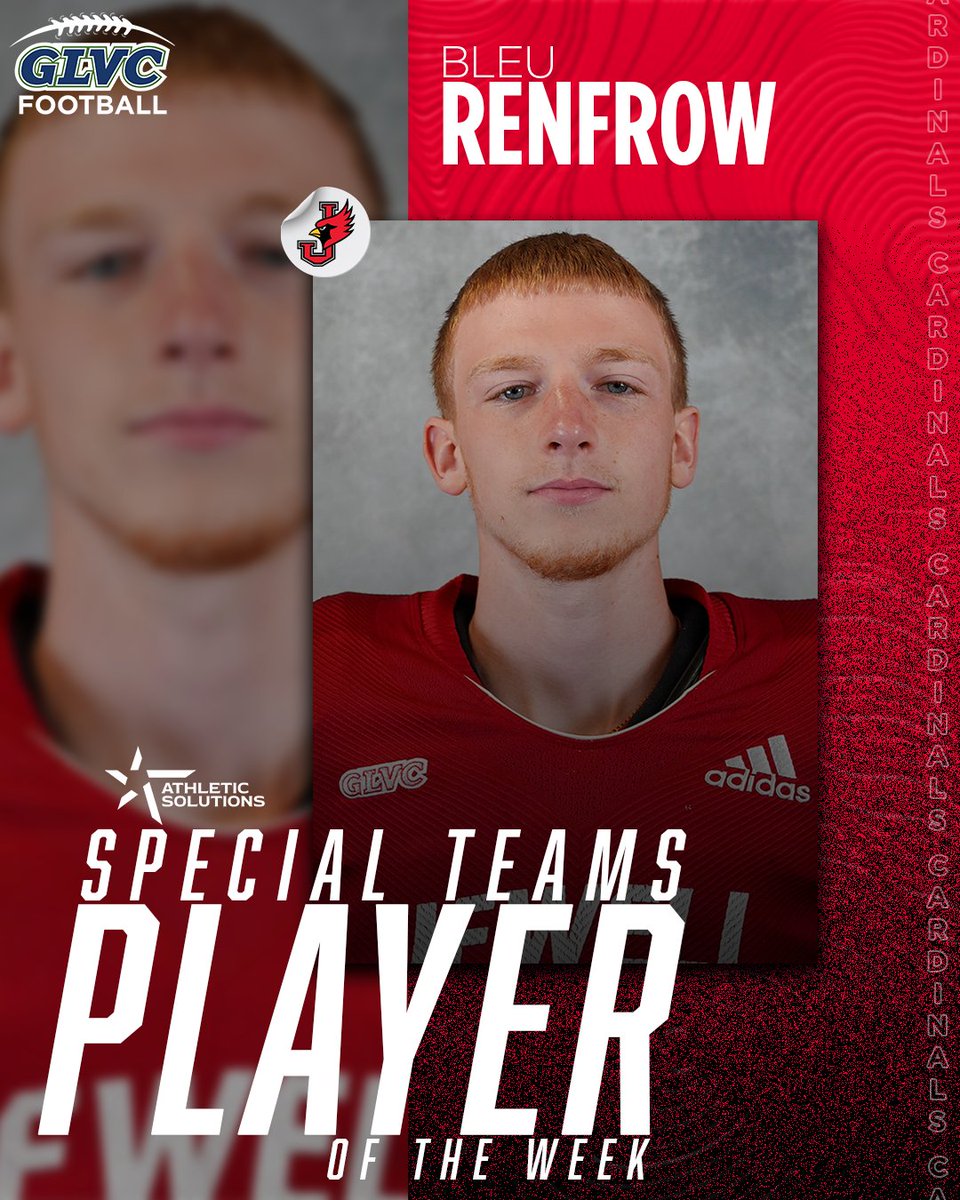 Great Lakes Valley Conference (@glvcsports) on Twitter photo 🏈 GLVC FOOTBALL WEEKLY AWARDS
OFF: Bradyn Little, QB, <a href="/QUHawks/">Quincy Hawks</a>
DEF: Jonny Williams, LB, <a href="/JewellCardinals/">William Jewell Athletics</a>
ST: Bleu Renfrow, K/P, <a href="/JewellCardinals/">William Jewell Athletics</a>
🔗 GLVCsports.com/POTWfb 🏈 GLVC FOOTBALL WEEKLY AWARDS
OFF: Bradyn Little, QB, <a href="/QUHawks/">Quincy Hawks</a>
DEF: Jonny Williams, LB, <a href="/JewellCardinals/">William Jewell Athletics</a>
ST: Bleu Renfrow, K/P, <a href="/JewellCardinals/">William Jewell Athletics</a>
🔗 GLVCsports.com/POTWfb