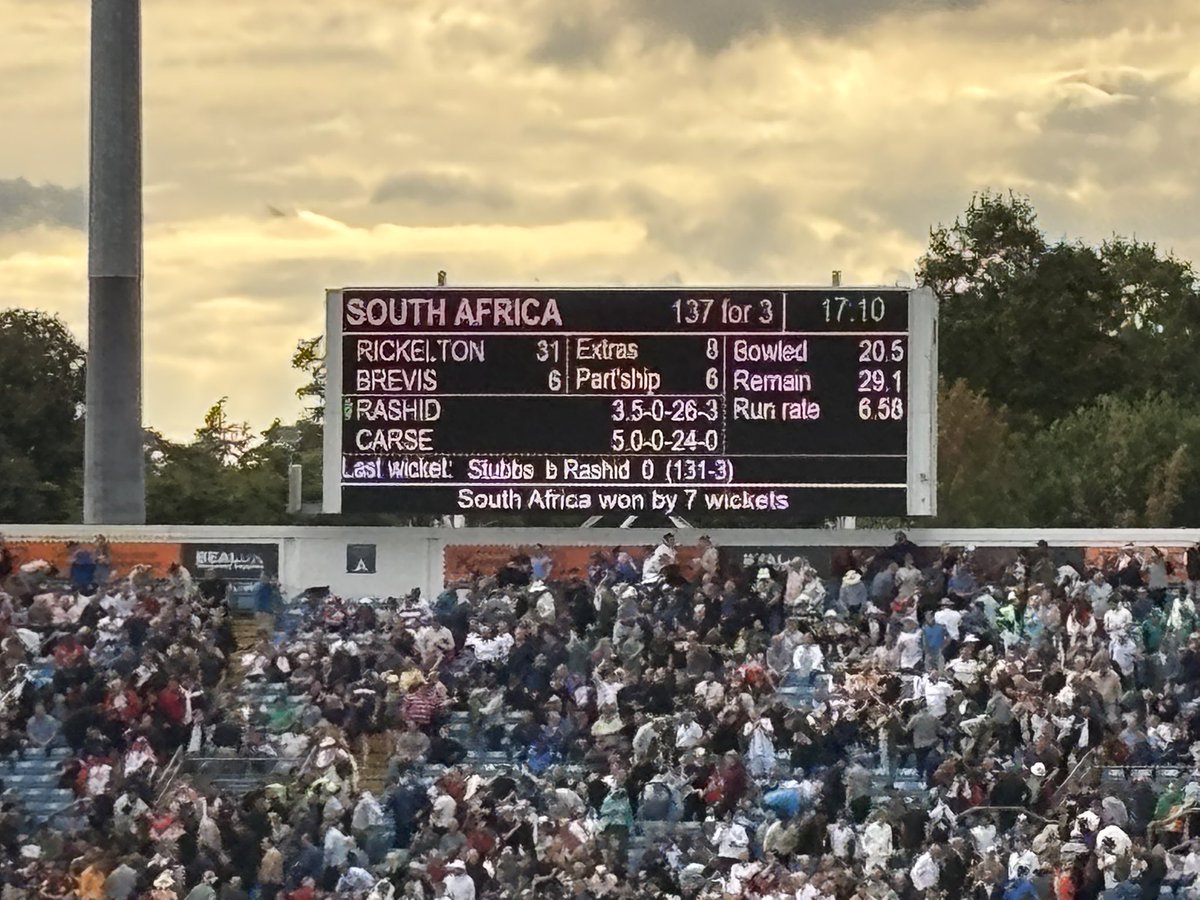 To think I was worried the tea time rain might effect the outcome of this one. 

Thanks, England. 

#ENGvSA 🏏