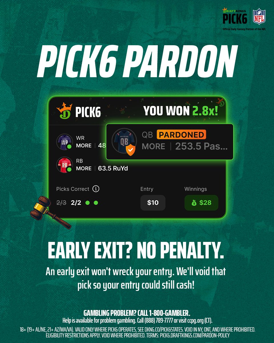 A NEW ERA. 😈

Introducing Pick6 Pardon: our new Void Policy to protect your entries. 🤝

More details to come...