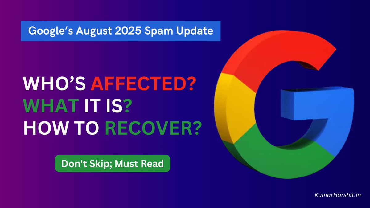 its_HarshitK's tweet image. 🚨 Google’s August 2025 Spam Update is rolling out.
Is your site safe?
✅ What it targets
✅ Who it affects
✅ How to recover (with Google-approved tips only)
Full breakdown → kumarharshit.in/august-2025-go…
#GoogleUpdate #SEO #SpamUpdate #HarshitKumar #AISEO
