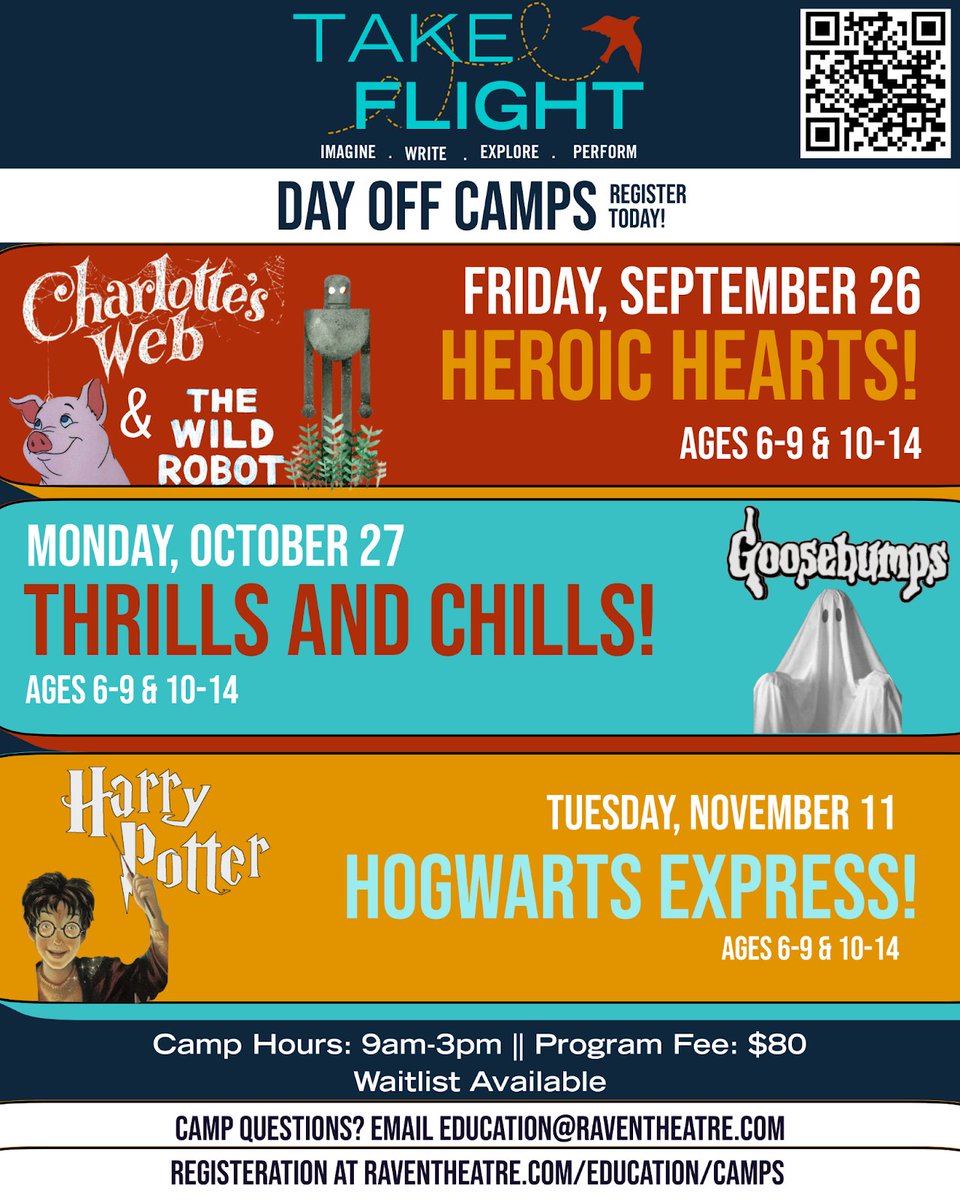 Looking for creative fun for your kids on CPS days off? Raven Theatre in Edgewater has you covered with Take Flight Story Lab on September 26th, October 27th, and November 11th, for kids ages 6–14.