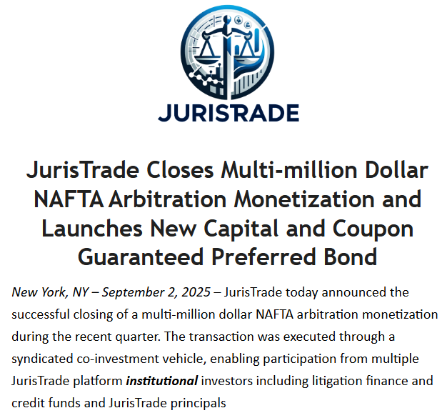 MickBransfield's tweet photo. Announcement from litigation marketplace @JurisTrade: https://t.co/o3ARqX8aB1