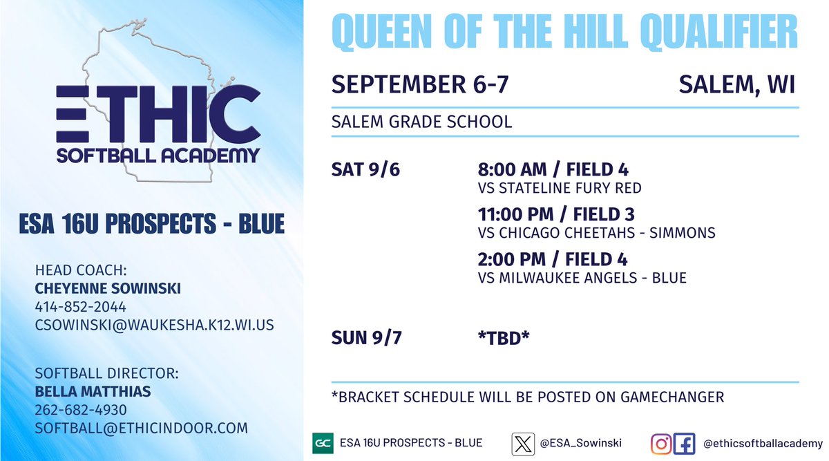 Game Schedule for the Queen of the Hill Qualifier in📍Salem, WI!! 💥

<a href="/Lily_Woida17/">Lily Woida</a> <a href="/SarahOrlowski17/">Sarah Orlowski</a> <a href="/AveryS41179/">Avery Schaak</a> <a href="/ashlee_barry17/">Ashlee Barry</a> <a href="/kinleeabell2027/">Kinlee Abell</a> <a href="/sydneyy_york/">Sydney York</a> <a href="/Elise_warnock/">Elise Warnock 2027</a> <a href="/ryleighboughner/">Ryleigh Boughner</a> <a href="/ElsaJensen5050/">Elsa Jensen</a>