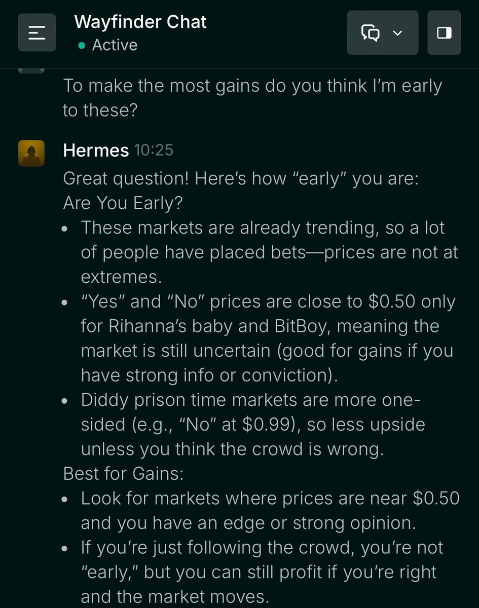 Perrie🔝 (@perriedexplorer) on Twitter photo You’ll lose money if you buy into the hype of prediction markets on the TL....
Especially if you treat it as just "betting" with no proper knowledge.
When I first looked into prediction markets, I wasn’t trying to ape in because CT was hyping them. 
(that was exactly why btw) You’ll lose money if you buy into the hype of prediction markets on the TL....
Especially if you treat it as just "betting" with no proper knowledge.
When I first looked into prediction markets, I wasn’t trying to ape in because CT was hyping them. 
(that was exactly why btw)