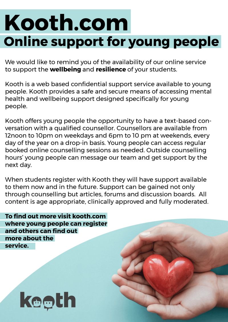 Start of term jitters?  If you work with young people remind them they can chat anonymously with our staff about anything that might be on their minds at kooth.com. #newschoolyear #startofterm