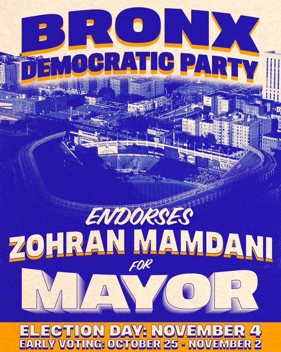 ZohranKMamdani's tweet image. It&apos;s an honor to earn the endorsement of @bronxdems, its Chairman @jamaaltbailey, and the elected officials who fight for this borough every day.

Families in the Bronx are being crushed by the affordability crisis. As Mayor, I’ll deliver for them and all New Yorkers.
