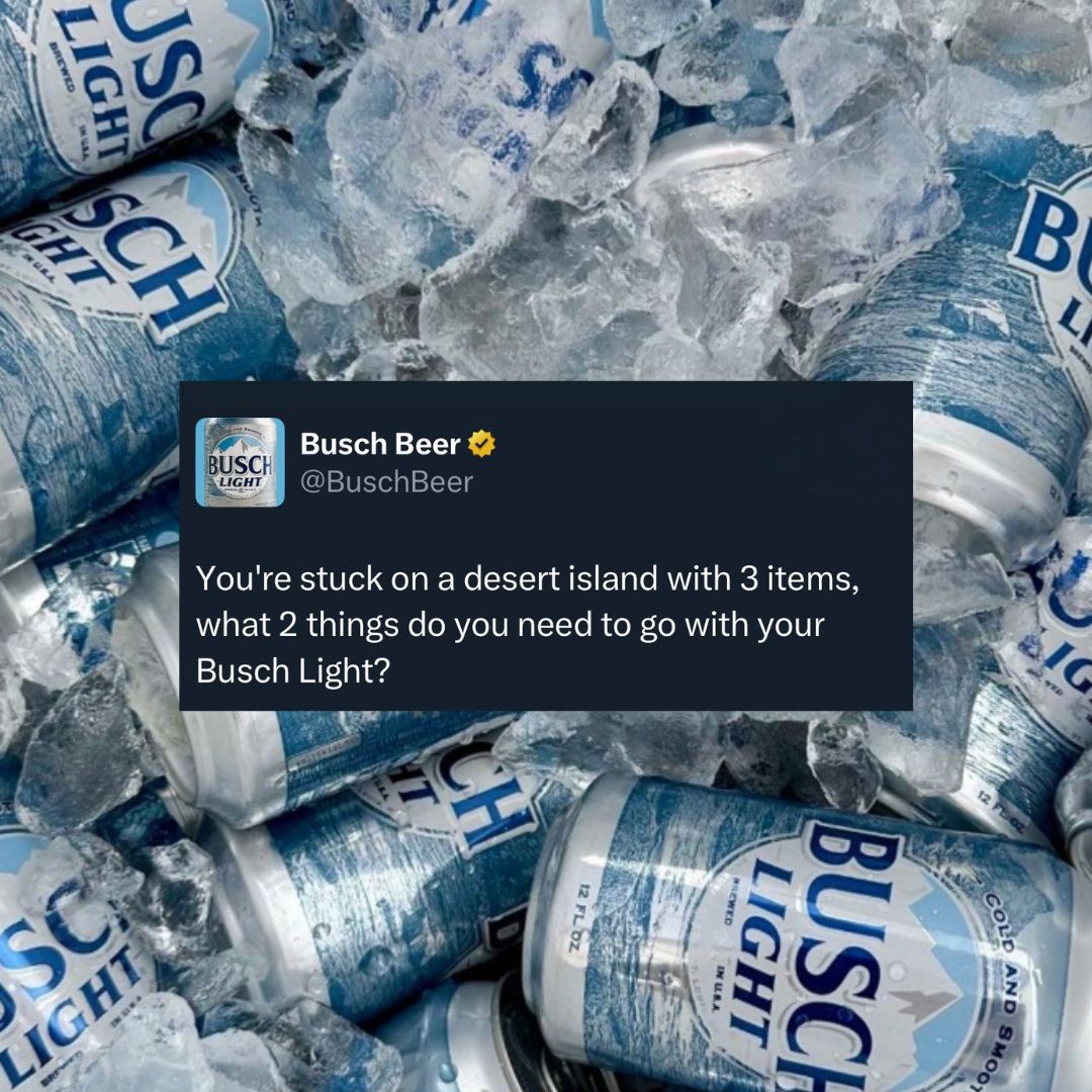 skeffdist's tweet photo. Stranded with Busch Light—what 2 things are you bringing? 🌴🍺
#SkeffDist #BuschLight https://t.co/2yPBzMOjc4