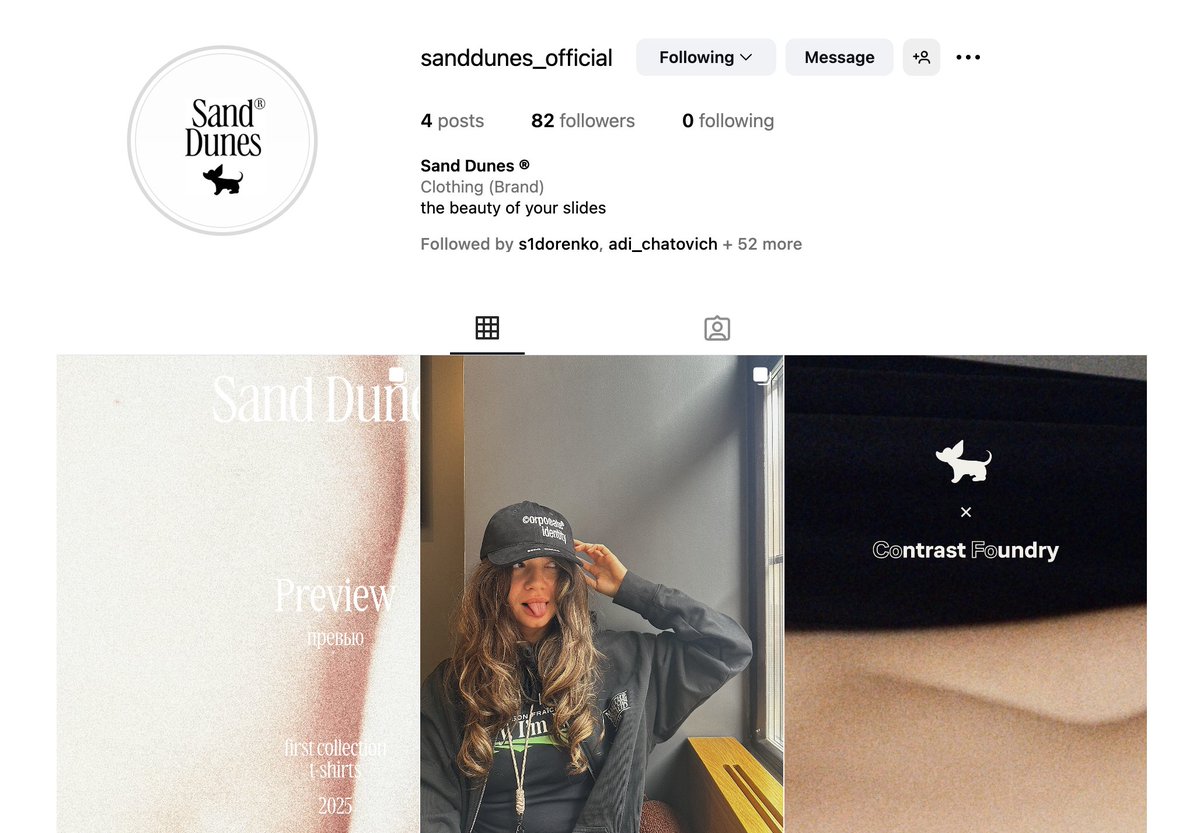 У меня запустилась страничка бренда, там вы сможете увидеть красивые вещи и красивые картинки дюн и тел. Stay tuned, пожалуйста. Подписывайтесь, рассказывайте друзьям, я собрал команду лучших и мы планируем делать интернешнл фэшн. Мы стараемся, в комменте ссылка: