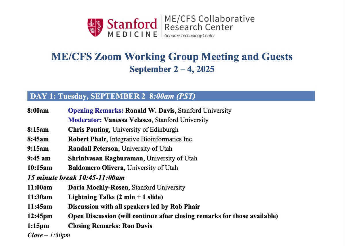 Today our closed ME/CFS Working Group Meeting begins. Here is our lineup of speakers for our first day. Don't forget to register for our community day on Friday!
#MECFS25