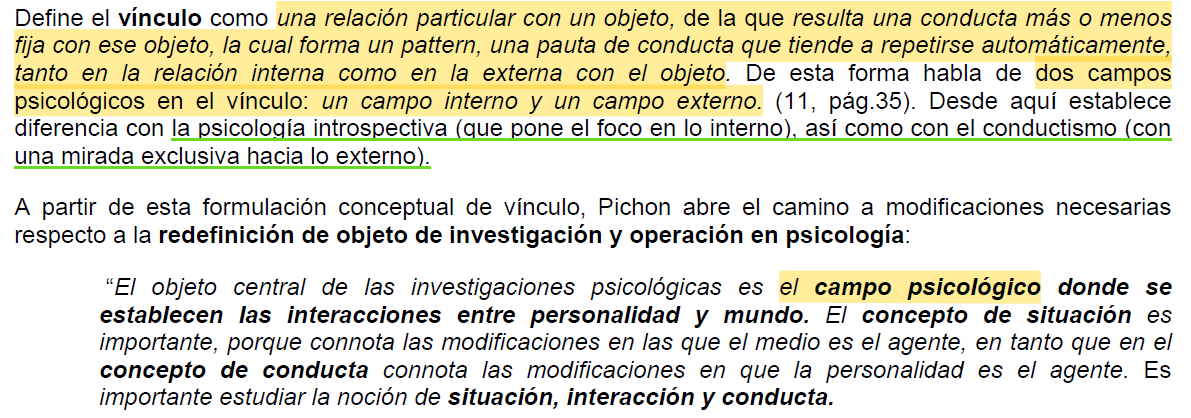 Pichon-Riviere fue y le dijo a los psicoanalistas de su época (50)  que eran unos sectarios y que debían abrirse a nuevas concepciones. Fue expulsado del círculo psicoanalítico. Integró el marxismo y la psicología de grupos en su visión del psicoanálisis.

Hay que leerlo más.