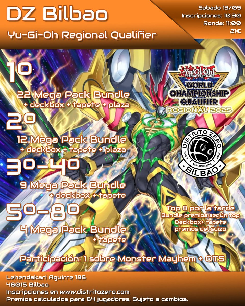 DistritoZer0's tweet image. 📅 ¡Marca la fecha en tu calendario! 📅

Este 13 de Septiembre los jugadores de YuGiOh tenéis un evento que no os podéis perder en Distrito Zero Bilbao.

¡Consigue los mejores premios y gana plazas para el europeo!

🎫 distritozero.es/bil-san-ignaci…