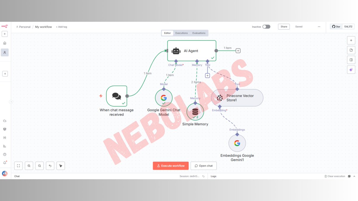 KingsleyNebo2's tweet image. Started working with n8n. This isn&apos;t the simplest of Workflows, it&apos;s a RAG Agent!

✅Retrieval Augmented Generation Agent. 

Call it a Chatbot 🤖 It answers Frequently Asked Questions for a small business.
 
What did you do today?
@skill_afrika_ @omoalhajaabiola 
#AIAutomation
🍀