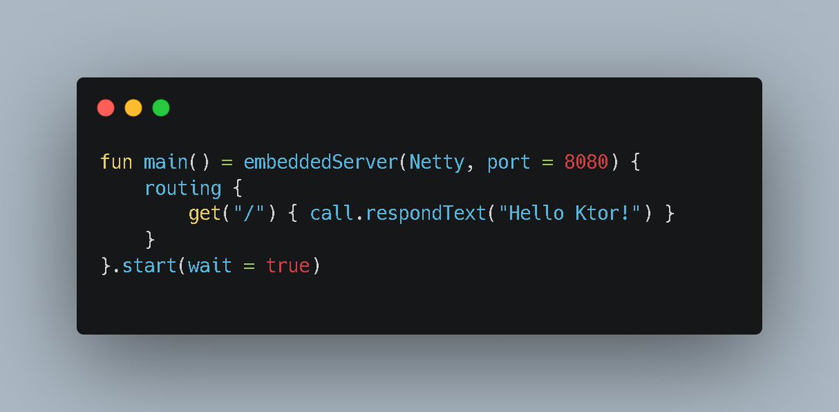 AyushmanGarg4's tweet image. This is how simple a web server can be in Kotlin using Ktor.
#Ktor #Kotlin