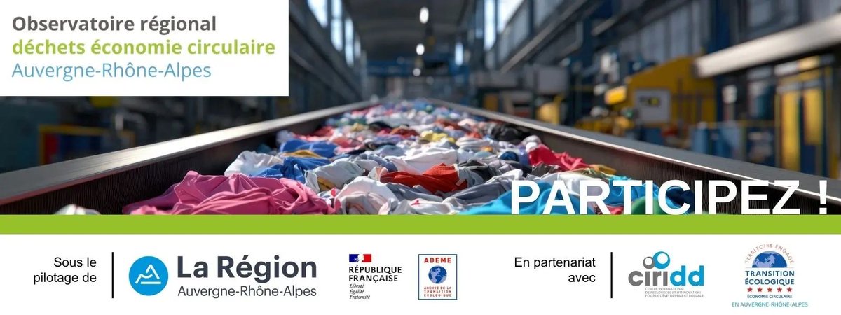 RENDEZ-VOUS DE L'ORDEC : observation des déchets textiles: La Région Auvergne-Rhône-Alpes et l’ADEME, en partenariat avec le CIRIDD, ont le plaisir de vous convier au 3e rendez-vous de l’ORDEC,… dlvr.it/TMqnLz #economiecirculaire #actualitécirculaire #AuvergneRhôneAlpes