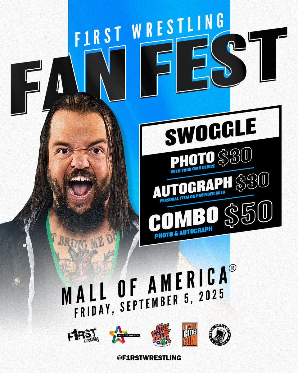 F1RST Wrestling (@f1rstwrestling) on Twitter photo ❗️THIS FRIDAY❗️
Join us at The Fair On 4 at the <a href="/mallofamerica/">Mall of America</a> in Bloomington, MN on FRIDAY, September 5th from 6pm to 9pm for <a href="/f1rstwrestling/">F1RST Wrestling</a> FAN FEST!
Check-In: 4pm
FAN FEST: 6pm to 9pm
Please Note: This is a private party. Tickets are required.
🎟️ tix.mallofamerica.com/wrestle ❗️THIS FRIDAY❗️
Join us at The Fair On 4 at the <a href="/mallofamerica/">Mall of America</a> in Bloomington, MN on FRIDAY, September 5th from 6pm to 9pm for <a href="/f1rstwrestling/">F1RST Wrestling</a> FAN FEST!
Check-In: 4pm
FAN FEST: 6pm to 9pm
Please Note: This is a private party. Tickets are required.
🎟️ tix.mallofamerica.com/wrestle