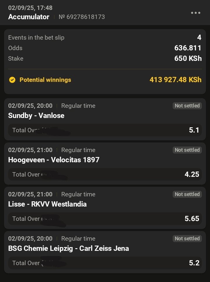 JoyLizTips's tweet image. 🔥 TRY THIS OUT on AFROPARI🔥
💎 instead of  Goal Range play overs
⚡ Odds: 600+
⭐ Consistency = Huge win

#Boookingcode👉4ZTS1

Not on Afropari REGISTER ACCOUNT 👉 bit.ly/4lkBbeN

PROMO CODE 👉 JOYLIZ

Goodnight
Black 🦍