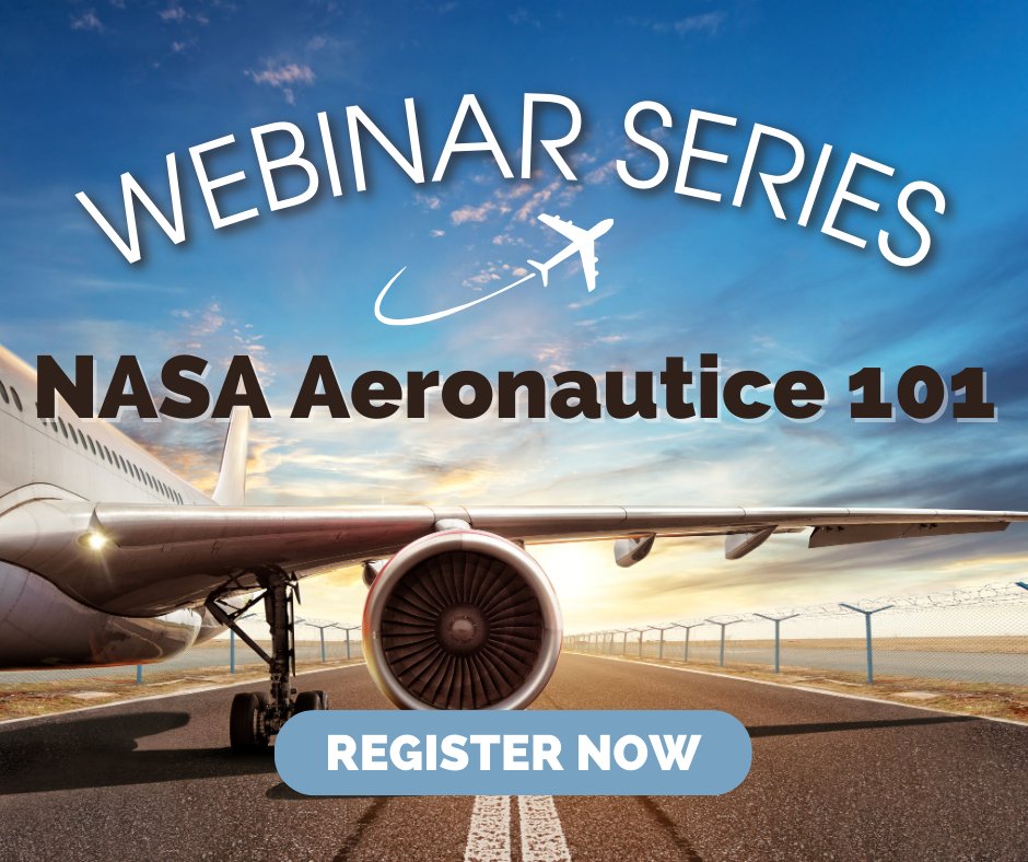 Join NASA’s Aeronautics Research Mission Directorate for a monthly virtual event about aeronautics research taking place at NASA. 
Webinars take place on the fourth Wednesday of each month.
stemgateway.nasa.gov/s/course-offer…
