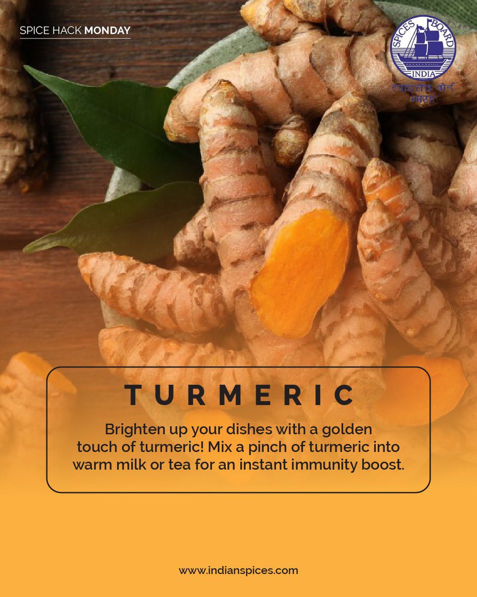 Spices_Board's tweet image. Turmeric is more than just a spice – it’s nature’s golden healer. From soothing inflammation to uplifting your meals with vibrant color, this versatile spice is a must-have in every kitchen.

#SpiceHackMonday #Turmeric #GoldenSpice #KitchenHacks #SpiceWisdom