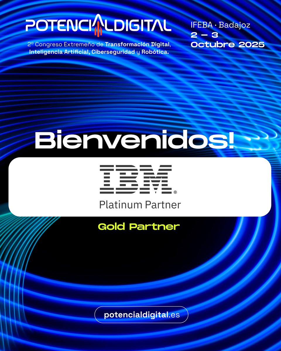 🌟 En Potencial Digital 2025 seguimos elevando el nivel: <a href="/IBM/">IBM</a> se suma como Gold Partner.
Hablamos de uno de los gigantes tecnológicos que está marcando el futuro de la inteligencia artificial, la nube y la transformación digital a escala global.

Que IBM forme parte de esta