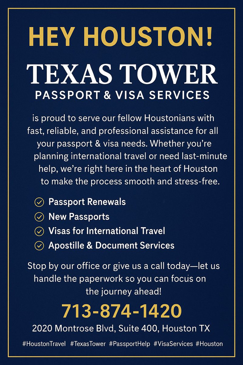 TexasTower_Rick's tweet image. #texastower #houstontravel #passporthelp #visaservices #houstontexas #traveldocuments #HoustonBusiness #TravelMadeEasy #PassportRenewal #VisaExperts #Houstonians