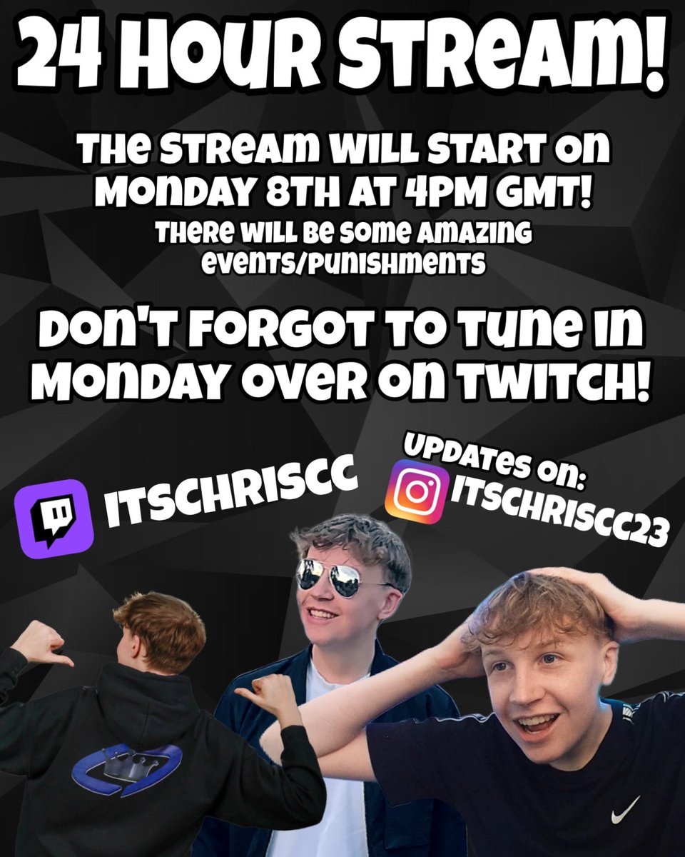 24 HOUR STREAM!

LAST MASSIVE STREAM AT HOME BEFORE UNIVERSITY! - Dont forget to tune in Monday 8th at 4pm GMT

Twitch: twitch.tv/itschriscc