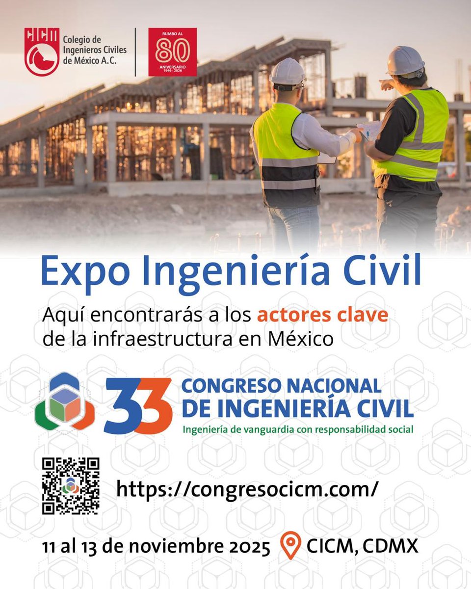 El CICM le invita a conocer las diferentes modalidades de patrocinio disponibles en la Expo Ingeniería Civil 2025, en el 33 CNIC
🗓️11 al 13 de noviembre, 2025
Para conocer más sobre las modalidades de patrocinio y beneficios, visite nuestra página en congresocicm.com