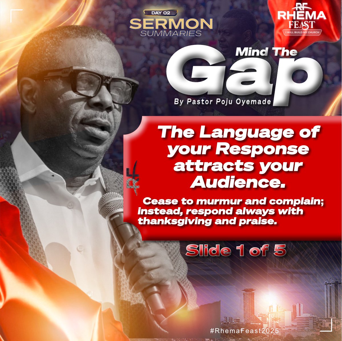 RhemaFeastKenya's tweet photo. ✨The language of your response attracts your audience. Cease to murmur and complain.

🔥 What a timely message today  from @pastorpoju 

Thread. 👇

#RhemaFeast2025 #RhemaNiYetu https://t.co/WwLfd5HrRB