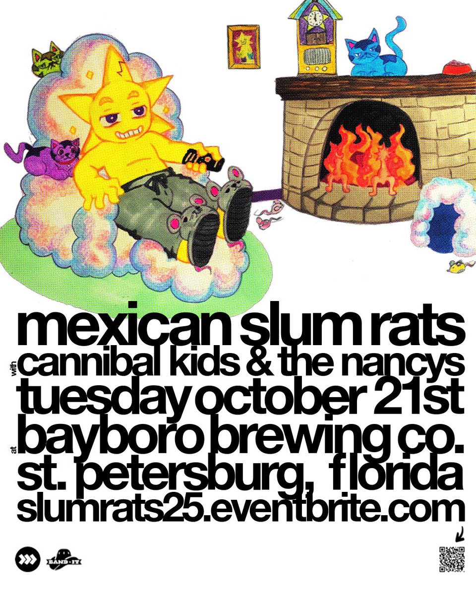 aestheticized's tweet image. SUPPORT ADDED!!! South FL sweethearts Cannibal Kids + Gainesville’s The Nancys have been added to our upcoming Mexican Slum Rats show at Bayboro Brewing Co. on Tuesday October 21st. This one's shaping up to be pure 💦📢🪄 sweaty-loud-magic. Tix are ON SALE NOW—don’t sleep.