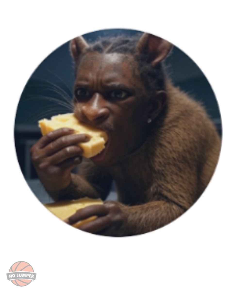 nojumper's tweet image. QC Pee changes his profile pic on Instagram to an AI image of Young thug eating cheese.