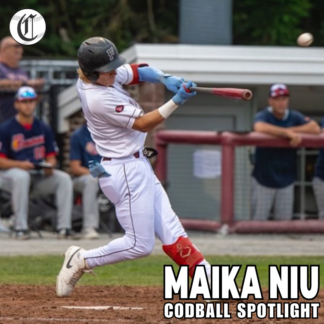 codball's tweet image. CodBall Spotlight: Maika Niu
Won the 2025 Cape Cod League MVP Award. Hit .280 with four doubles, 23 RBI and led the league in home runs with 8 for the @FalCommodores. He’ll be joining @RazorbackBSB for the 2026 season