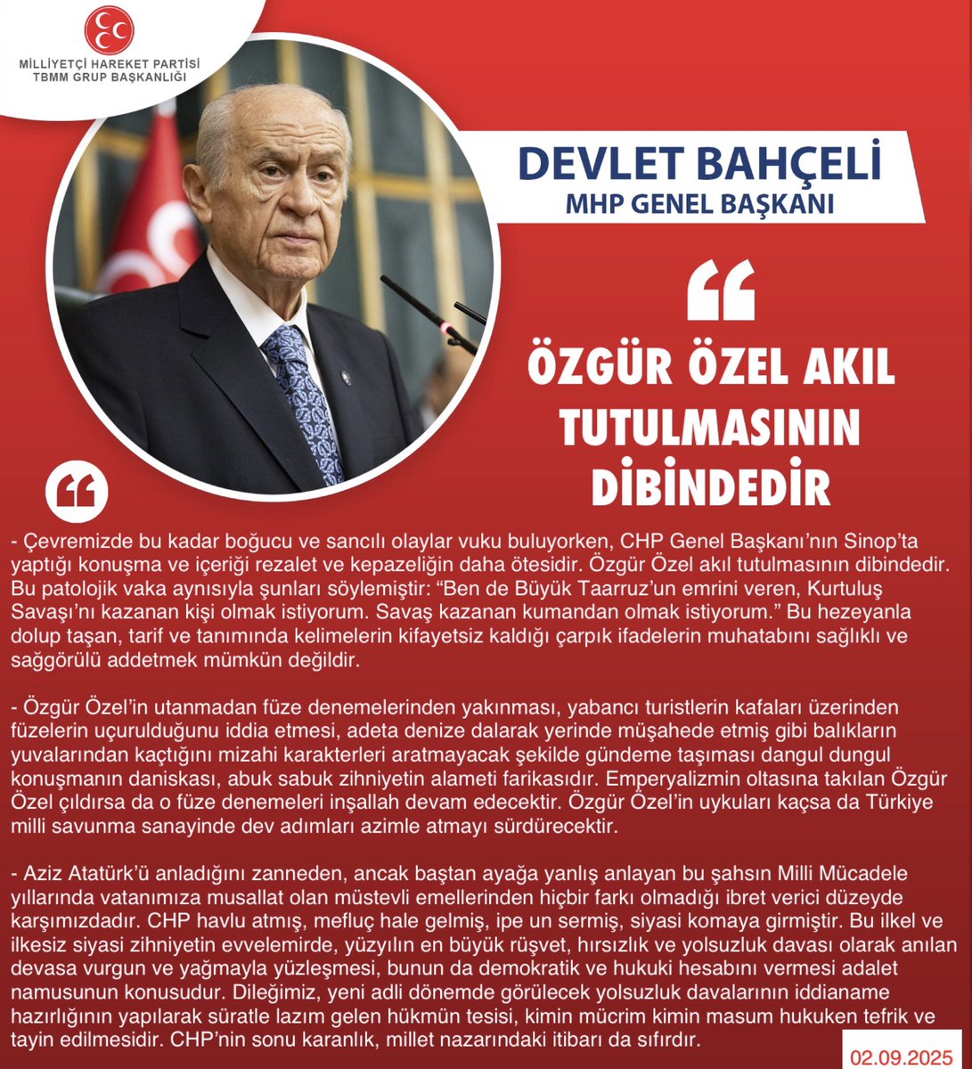 Genel Başkanımız Sayın Devlet BAHÇELİ <a href="/dbdevletbahceli/">Devlet Bahçeli</a>: Özgür Özel akıl tutulmasının dibindedir