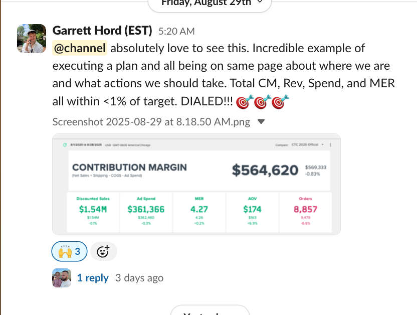 Contribution Margin, Revenue, Ad Spend, MER All within 1% of target 🎯 🏆

Here is what it takes to deliver this kind of predictable, profitable growth...

First, you need to anchor yourself in the principal that accurate forecasting in an exercise in execution as much as