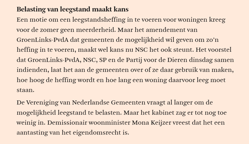 (1/2) Terwijl zoveel mensen in NL zoeken naar een huis, staan er nog steeds tienduizenden woningen langdurig leeg.

Daarom komt GL-PvdA vandaag met een leegstandsheffing.

Hiermee zorgen we dat leegstaande huizen weer gebruikt worden waarvoor ze bedoeld zijn: om in te wonen.