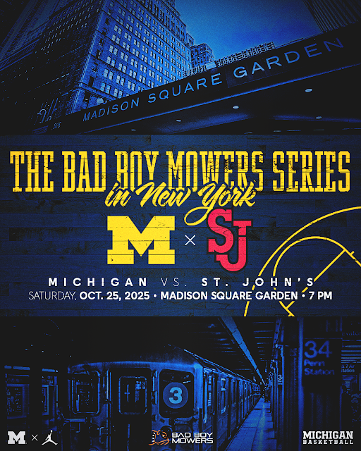 umichbball's tweet photo. Returning to the Big 🍎!  We are excited to announce a preseason exhibition with @StJohnsBBall in the Bad Boy Mower Series (New York) on Saturday, Oct. 25, in the World's Most Famous Arena! Get your 🎟️ now!

Release: https://t.co/YT1mvtjeij
Tickets: https://t.co/8MFrucx9RW

#GoBlue