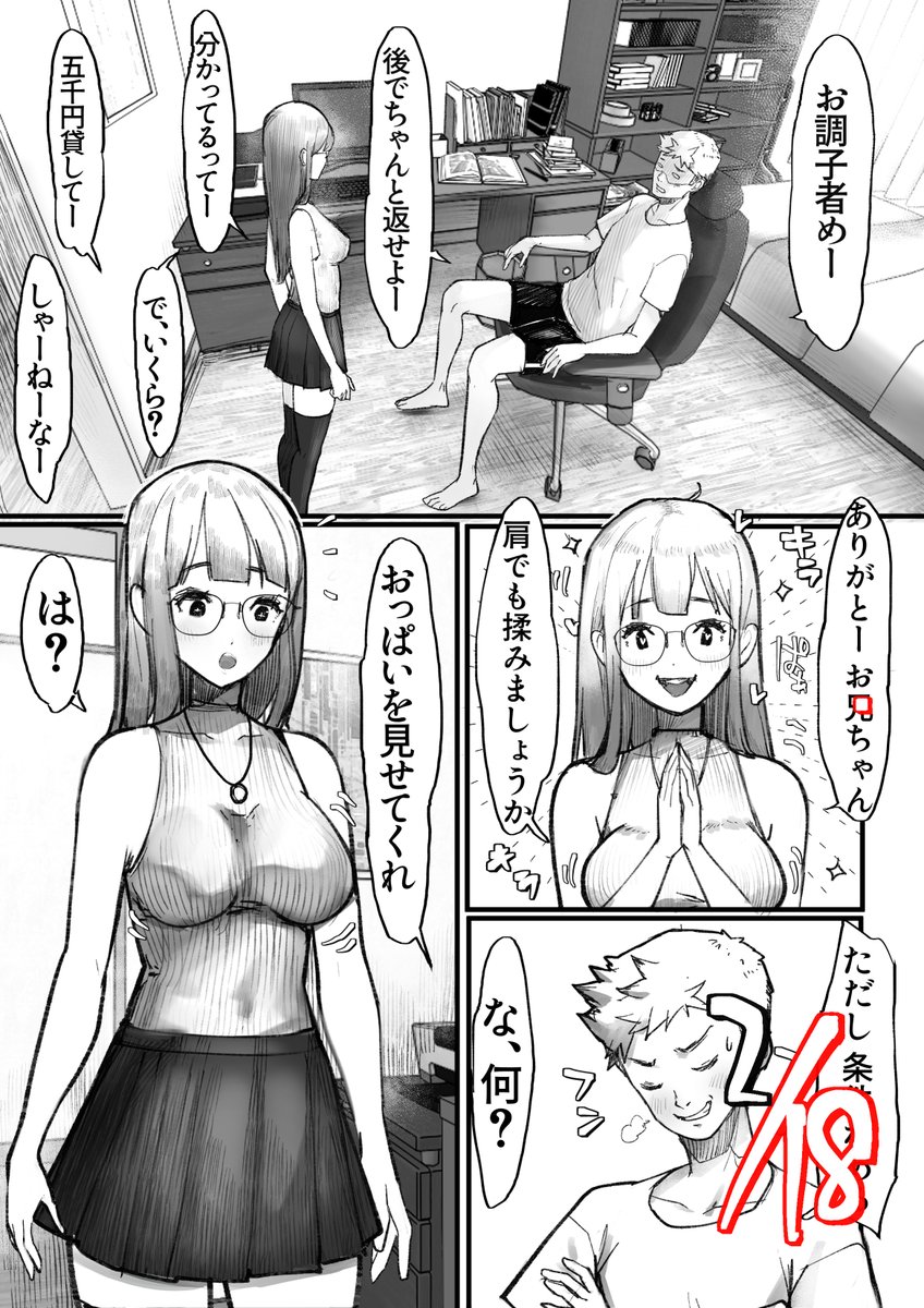 友達とお出かけするからお兄ちゃんにお小遣いをおねだりする妹ちゃん。その代わり…💖
続きはこちらから読めます↓
https://t.co/rz4pAyqsaI
他にもエッチでおバカな兄×妹の短編漫画が85ページ
現在FANZA様にて50%OFF中です❣️❣️
この機会に是非お求めくださいませ🥰